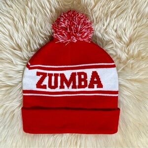 Zumba Fitness Holiday Red and White Pom-Pom Beanie Toque Hat Zumba Wear Unisex